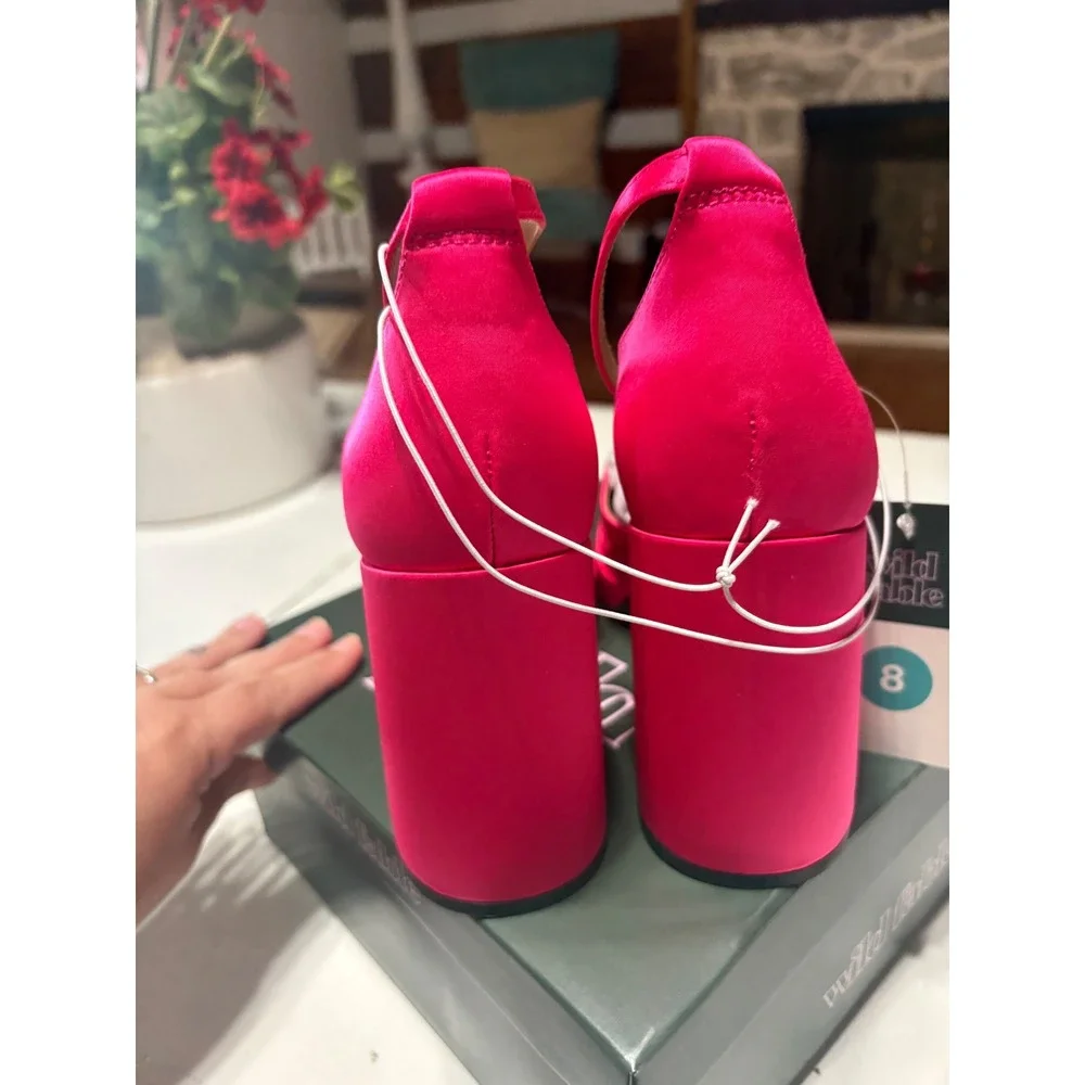 Wild Fable Bianca Hot Pink Satin Platform Heels Square Toe Ankle Strap Womens 8